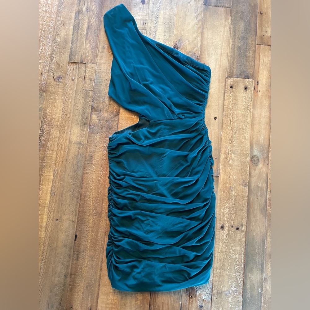 Green ruched satin dress, size 5